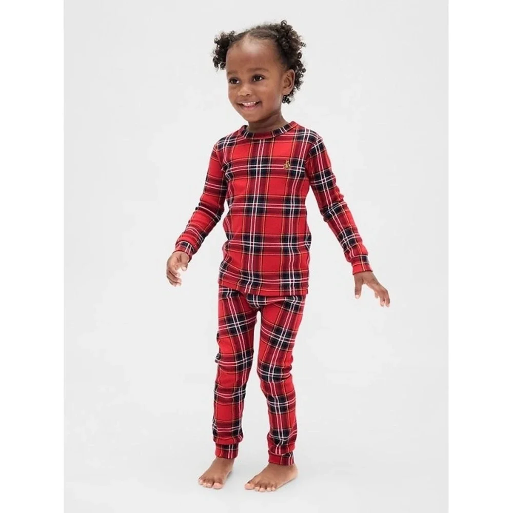 NEW Gap Kids Organic Cotton Red Tartan Plaid Holiday Pajama Set Cozy 2 Years